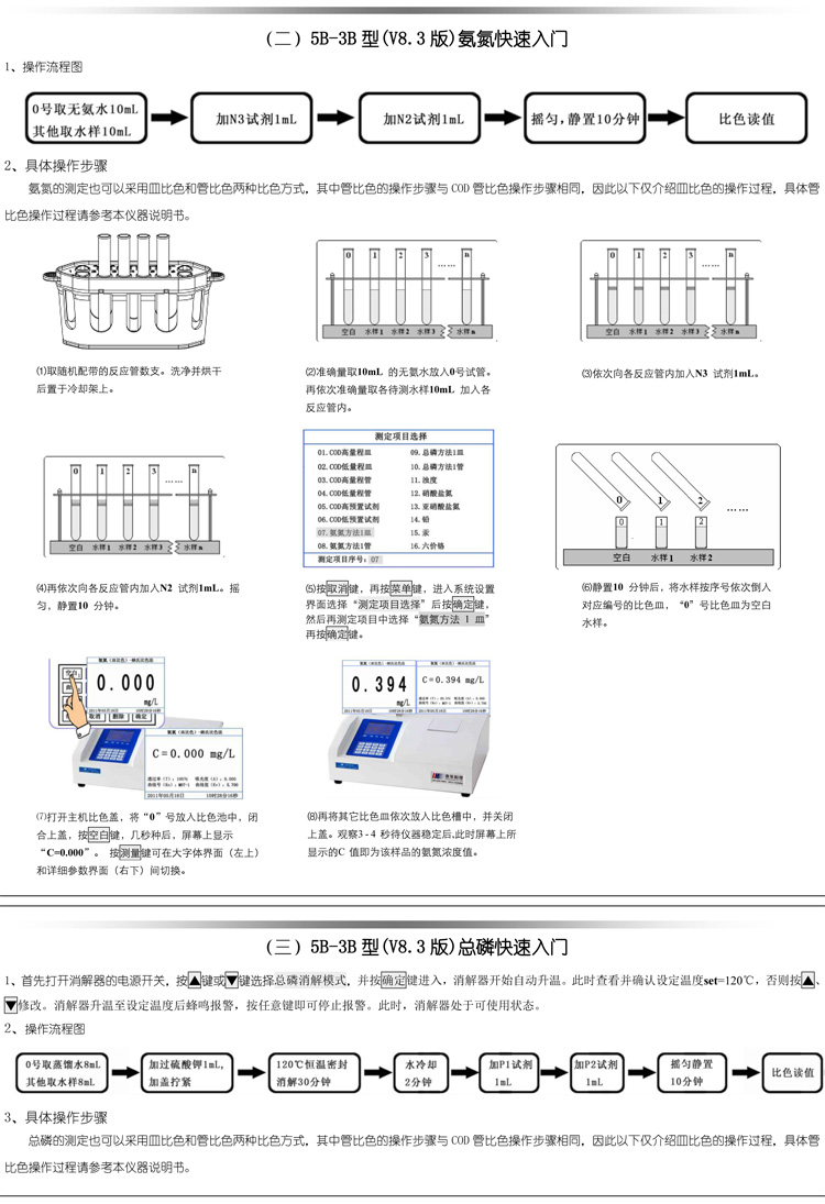連華科技COD、氨氮、總磷、濁度等多參數水質分析儀5B-3B型(V8)快速入門手冊